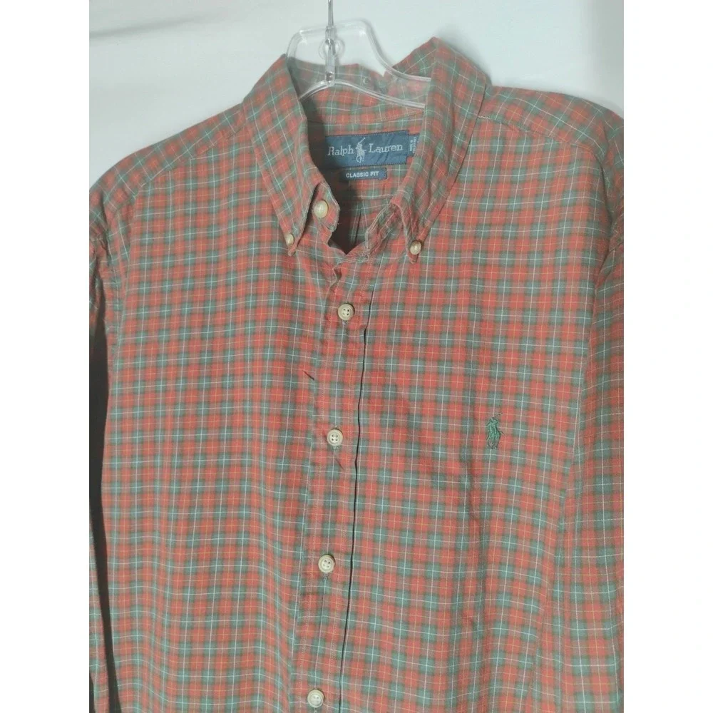 Ralph Lauren‎ Classic Fit Men's XL Green/Red Plaid Button Down Dress Shirt Green